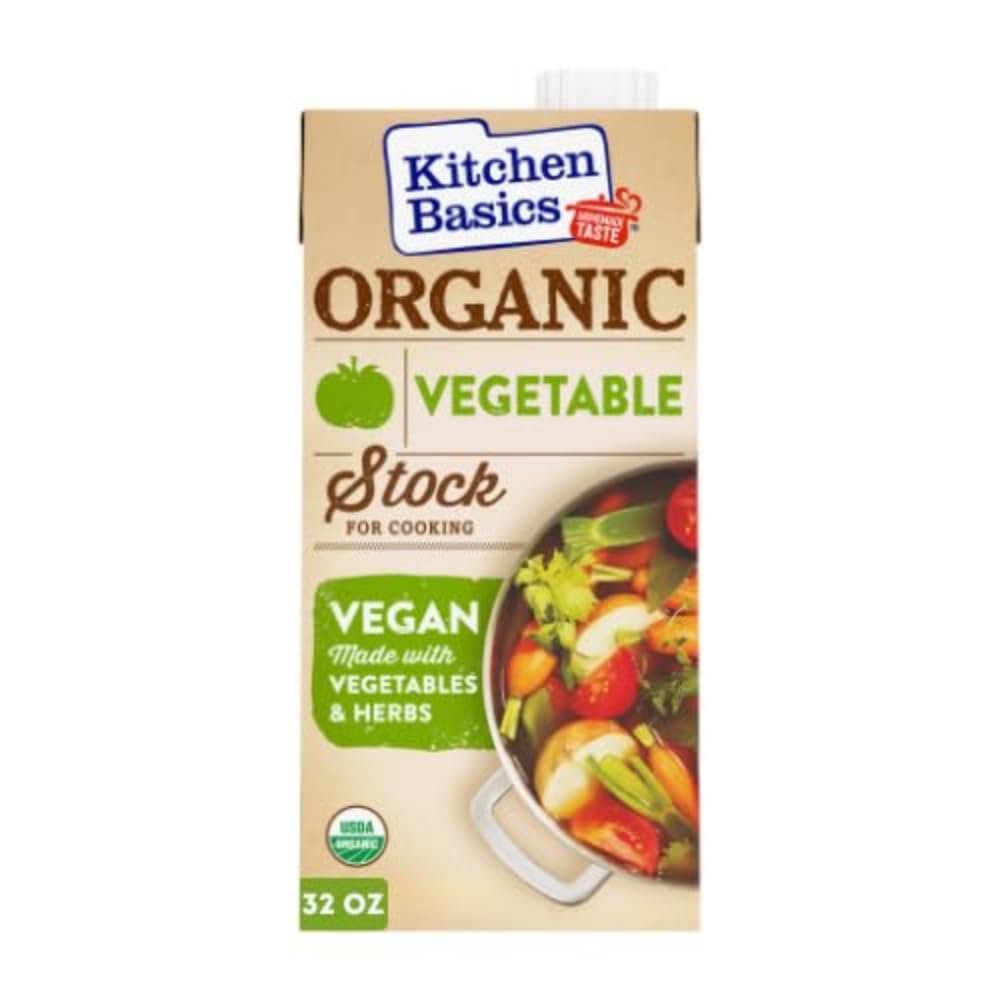 Kitchen Basics Organic Vegetable Stock bottle ready for cooking