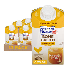 Kitchen Basics Original Chicken Bone Broth pack 12 front label shows quality.