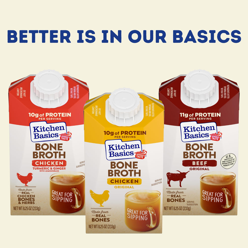 Ready-to-sip cups of Kitchen Basics Original Chicken Bone Broth.