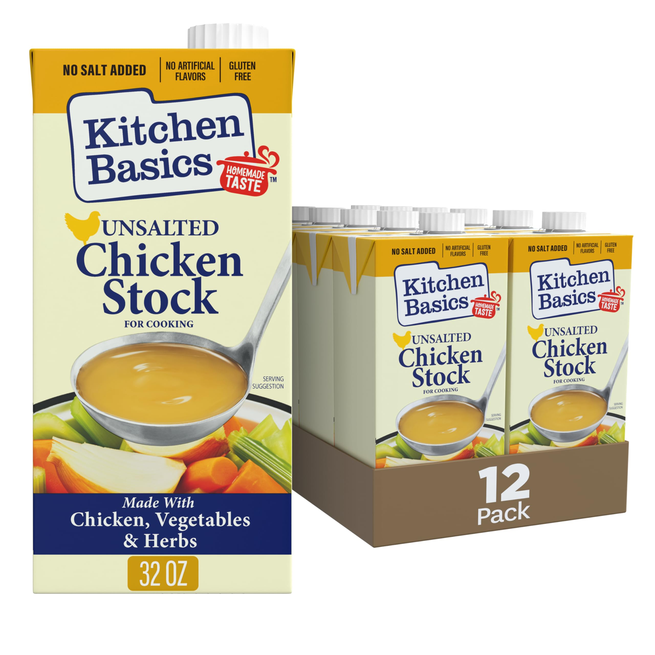 Kitchen Basics Unsalted Chicken Stock carton pour adds a rich base.