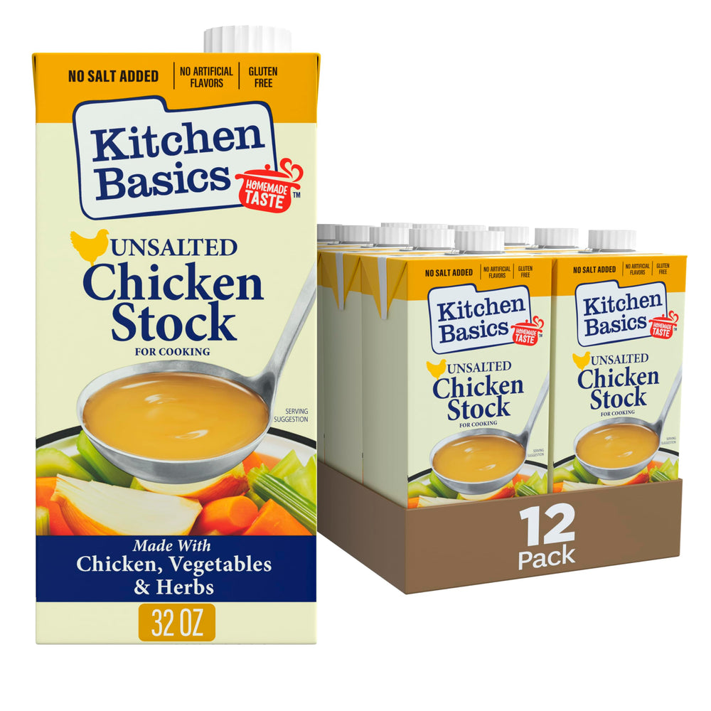 Kitchen Basics Unsalted Chicken Stock carton pour adds a rich base.
