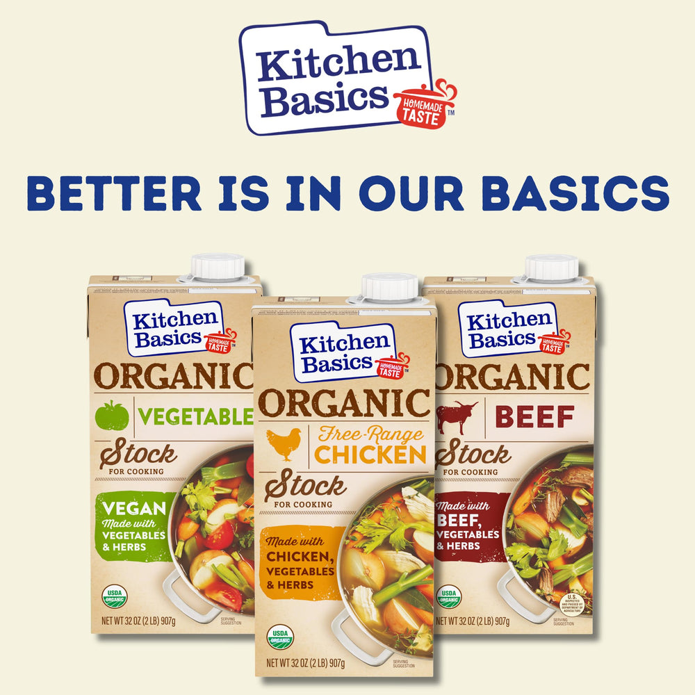 Close-up of the USDA Organic seal on Kitchen Basics packaging.