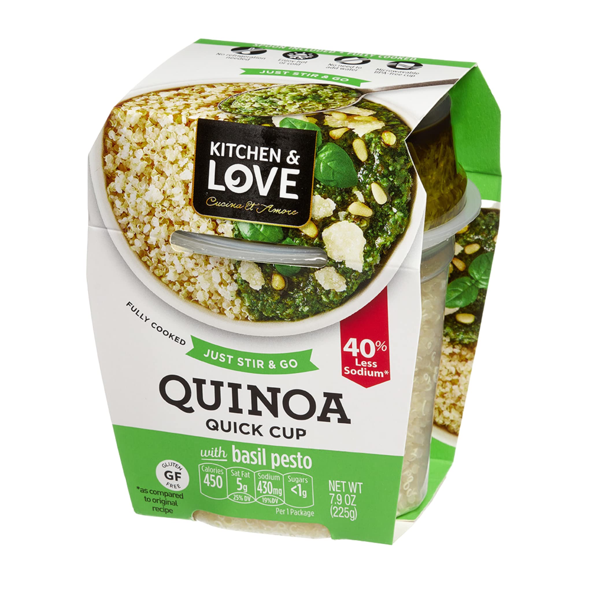 Kitchen & Love ready-to-eat pesto-quinoa cup; convenient snack on the go.