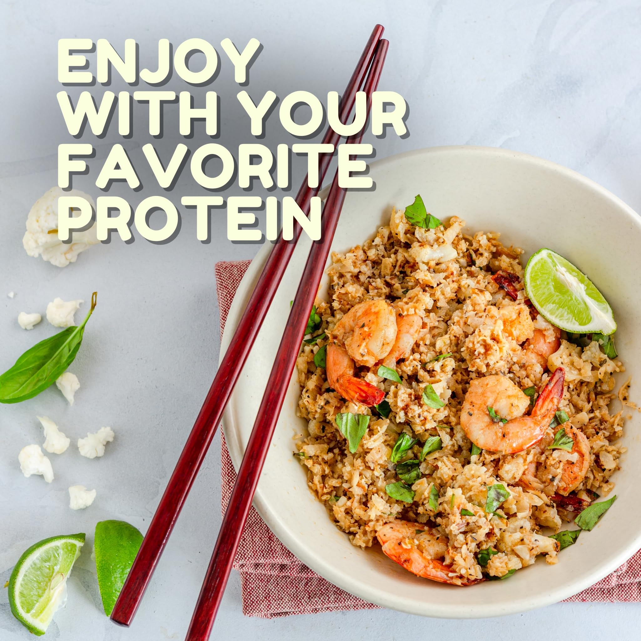 Kitchen & Love low-carb, fiber-rich cauliflower rice as a meal base.