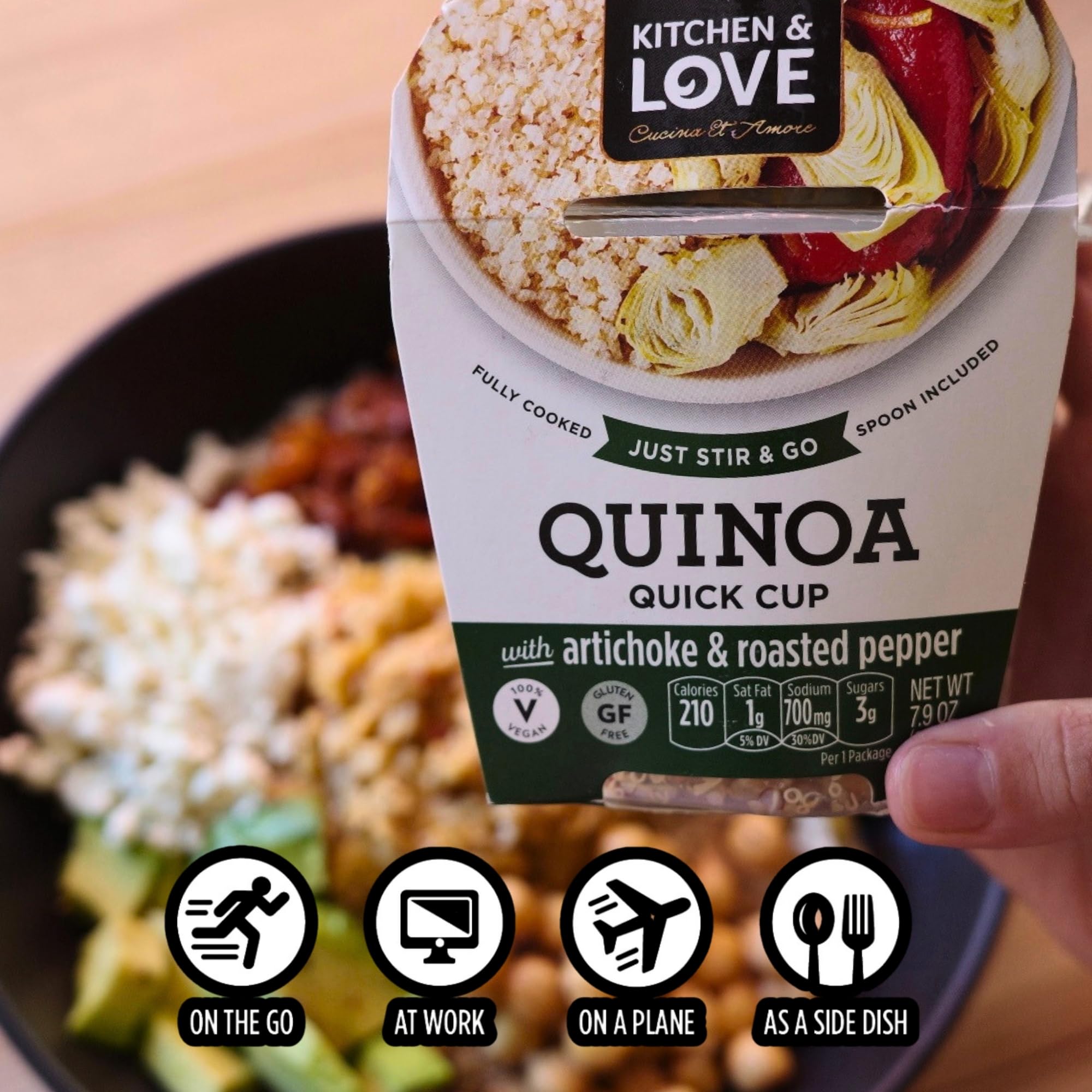 Kitchen & Love quinoa cup with roasted peppers shows vibrant color and texture