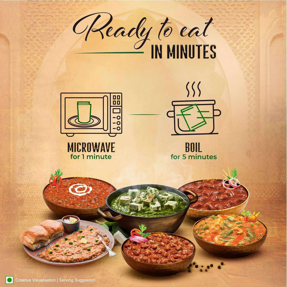 Kitchens of India authentic Indian cuisine imagery on packaging signals heritage recipes.