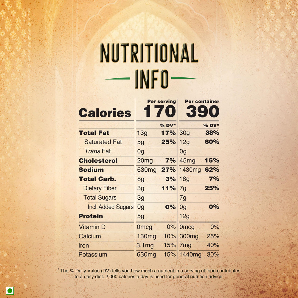 Kitchens of India Palak Paneer box back, nutrition and heating guidance for easy prep.