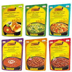 Kitchens of India ready-to-eat dinner variety pack box on shelf for quick meals.