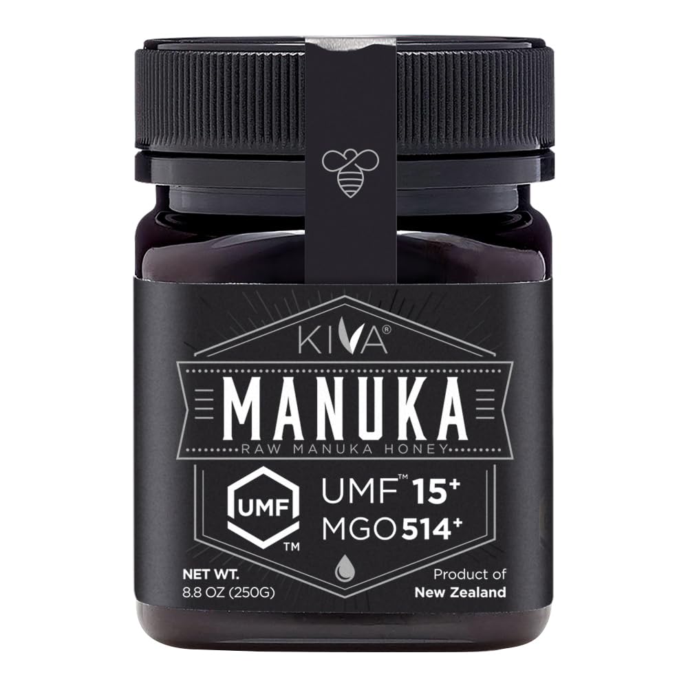 Kiva Manuka Honey UMF15 bottle showing pure New Zealand origins.