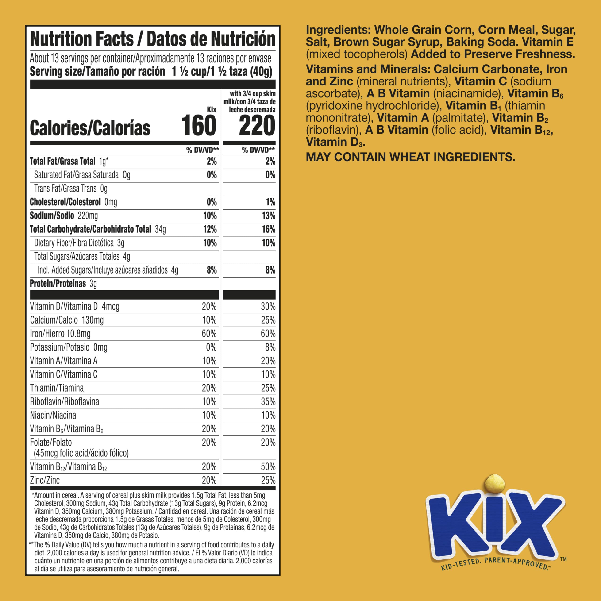 Kix cereal poured into milk delivers a crunchy, kid-friendly start.