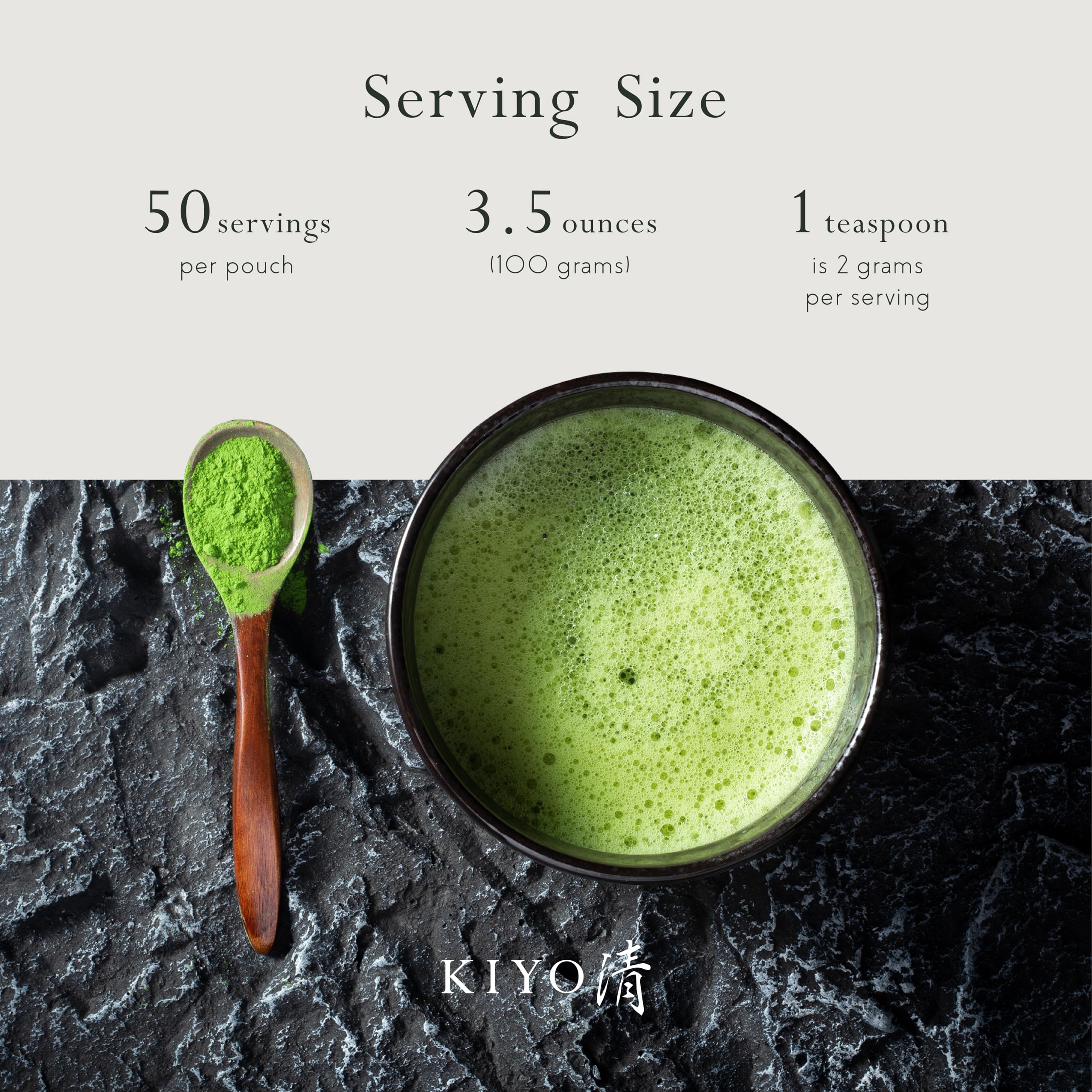 Kiyo Matcha Classic Hatsumukashi powder close-up, vibrant green and finely ground for smooth whisking.