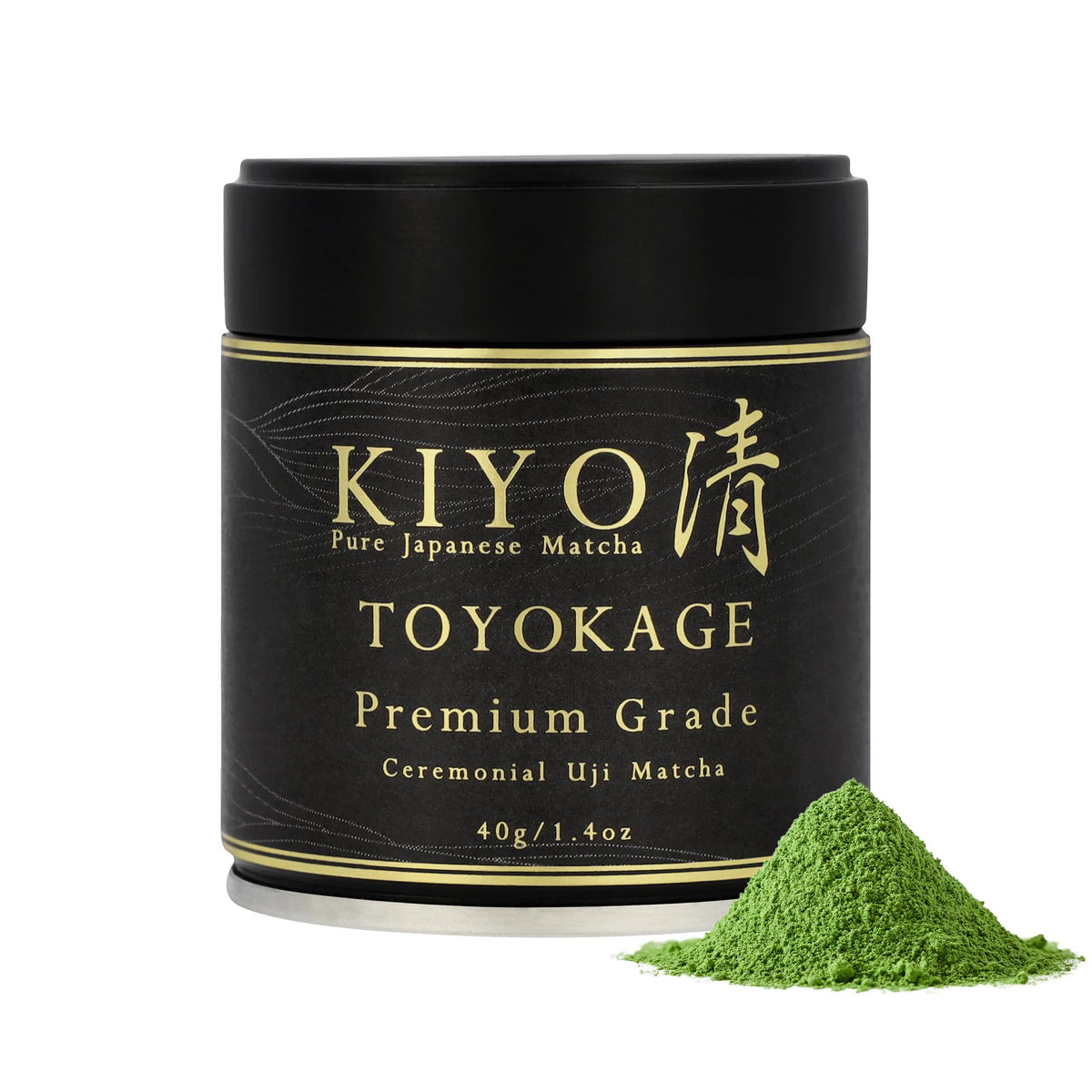 Kiyo Matcha Premium Toyokage pack shot, premium ceremonial grade tea for daily rituals