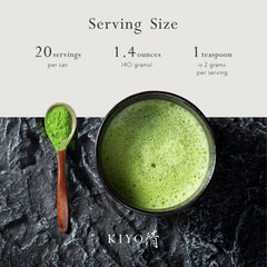Kiyo Matcha tin packaging close-up emphasizing airtight freshness for premium use