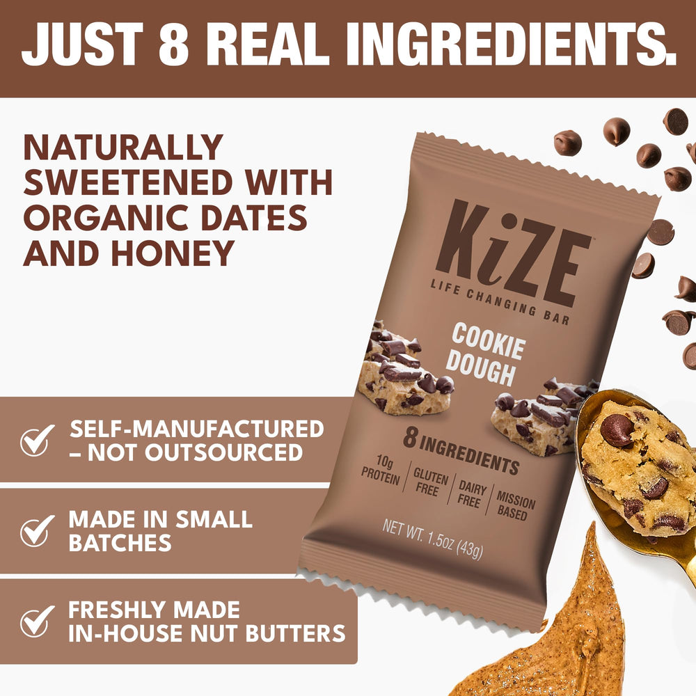 KiZE Cookie Dough bars provide 10g protein for a protein-packed snack