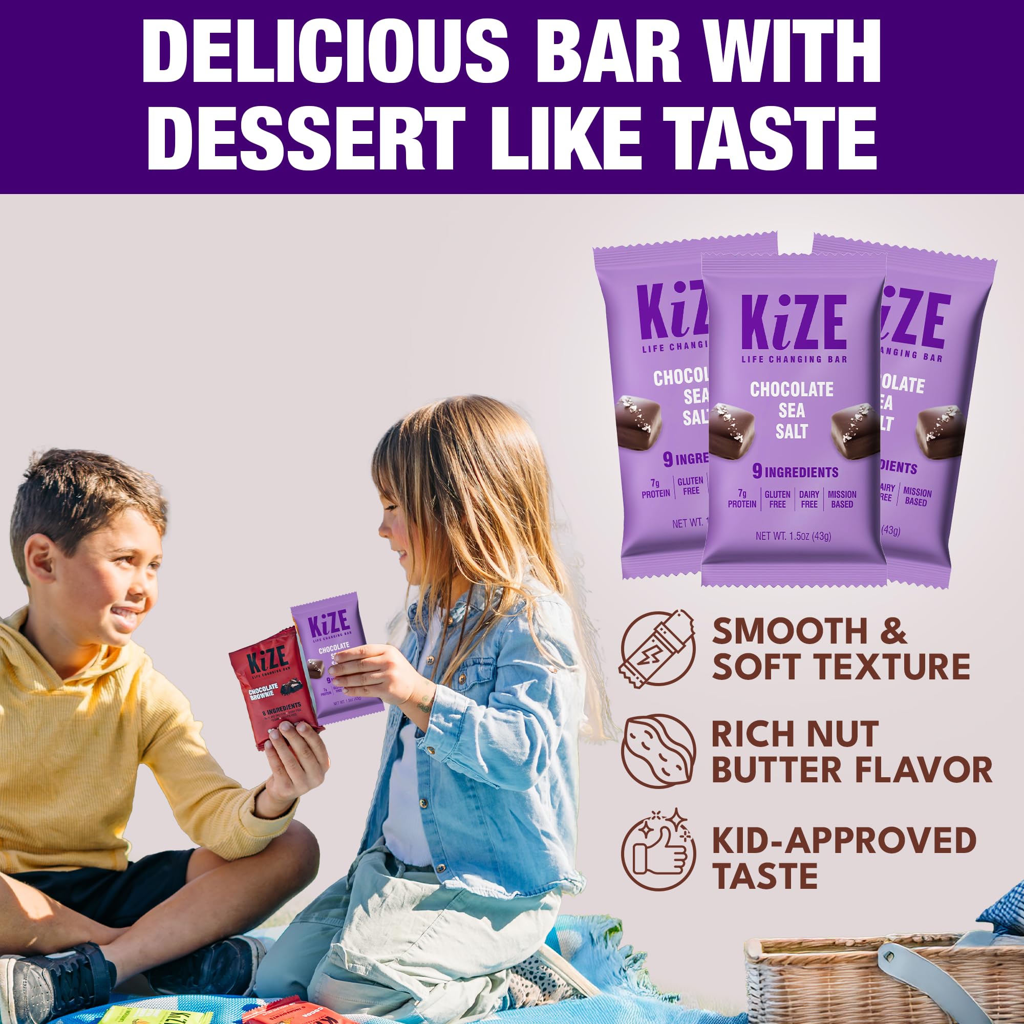 KiZE Energy Bar Chocolate Sea Salt on a breakfast plate for a quick morning meal.