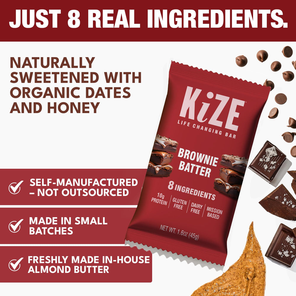 KiZE gluten-free energy bar highlighting simple real-food ingredients.