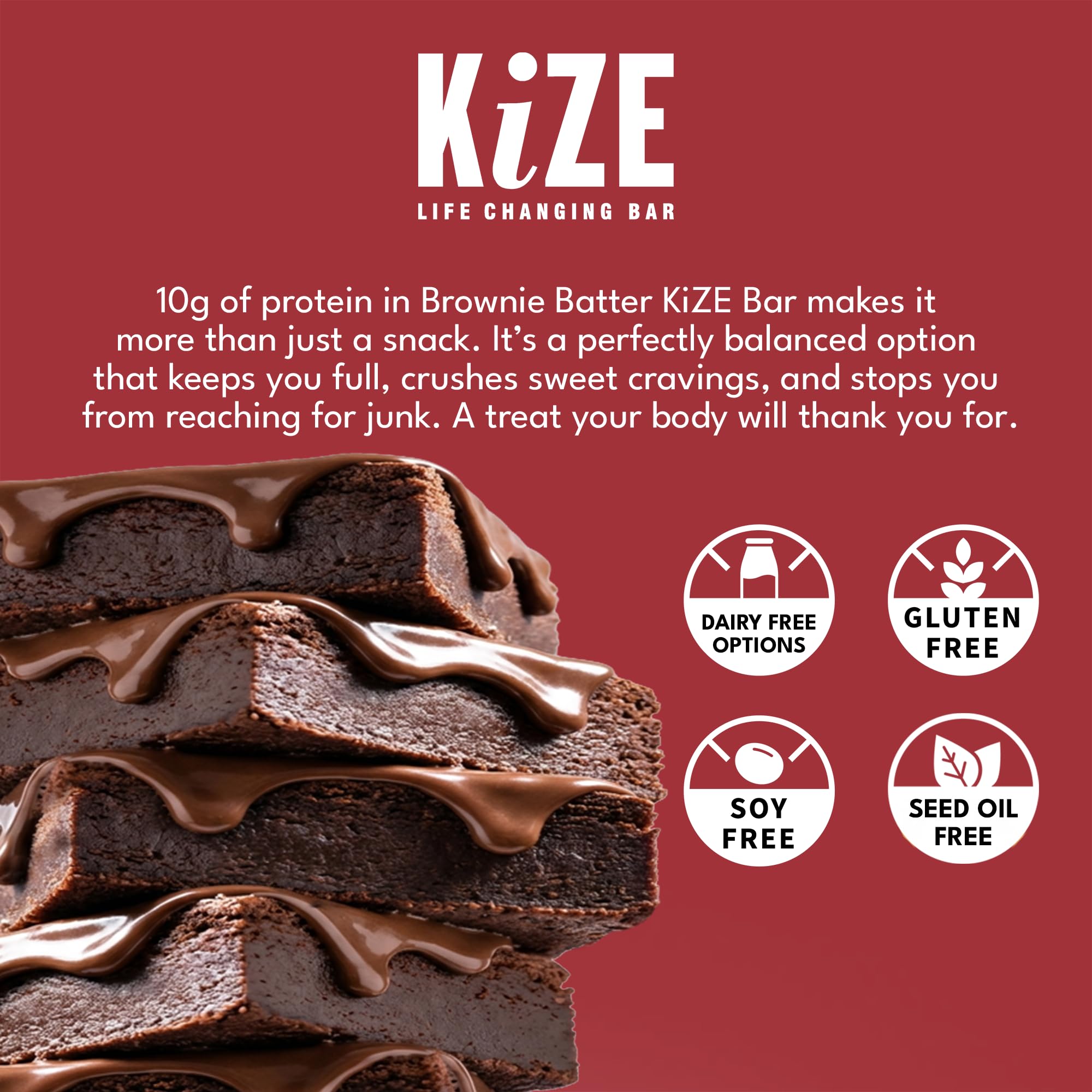 KiZE bar without artificial sweeteners for natural taste and simplicity.