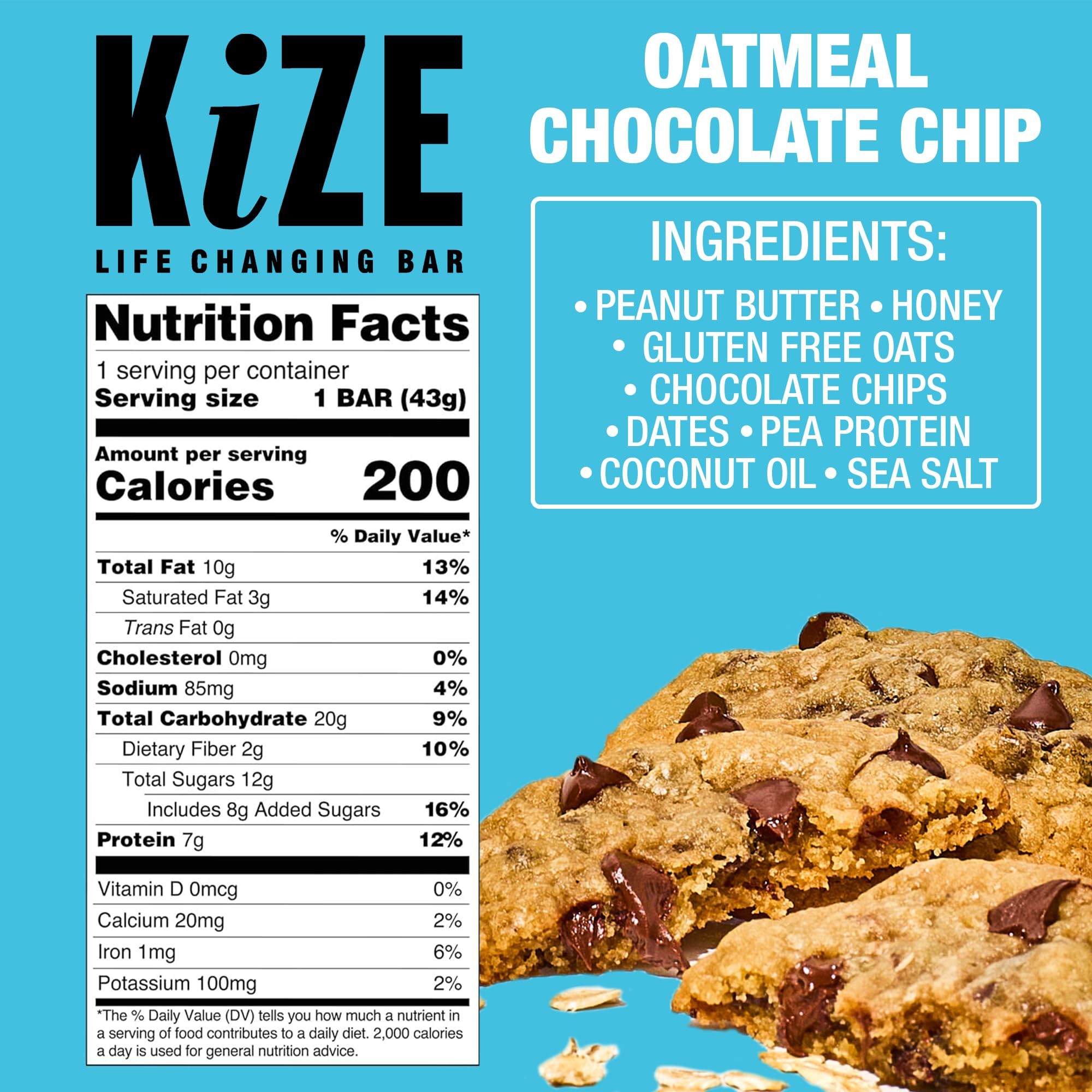 KiZE Energy Bar packaging side shows gluten-free, dairy-free, non-GMO ingredients.