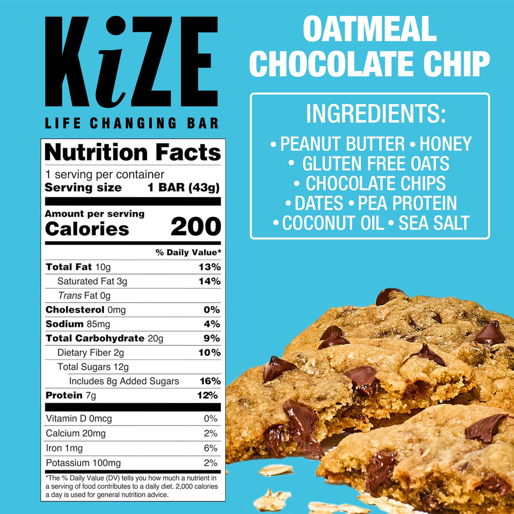 KiZE Energy Bar packaging side shows gluten-free, dairy-free, non-GMO ingredients.