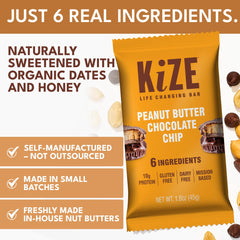 KiZE energy bar nutrition label showing protein content and ingredients