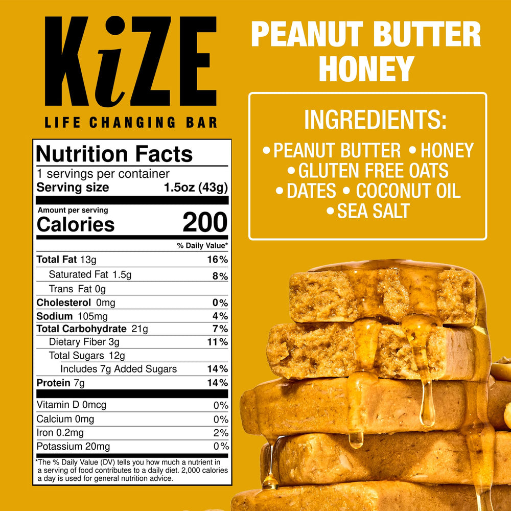 KiZE bar ingredients close-up highlights clean real-food components and 7g protein