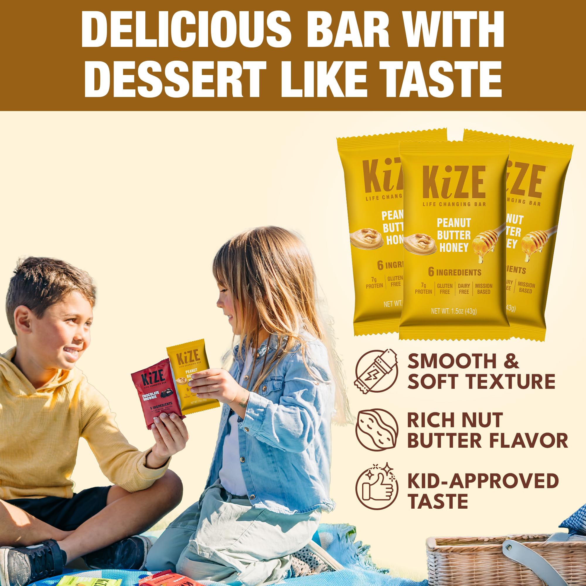 KiZE peanut butter honey bar on-the-go ideal for a quick snack