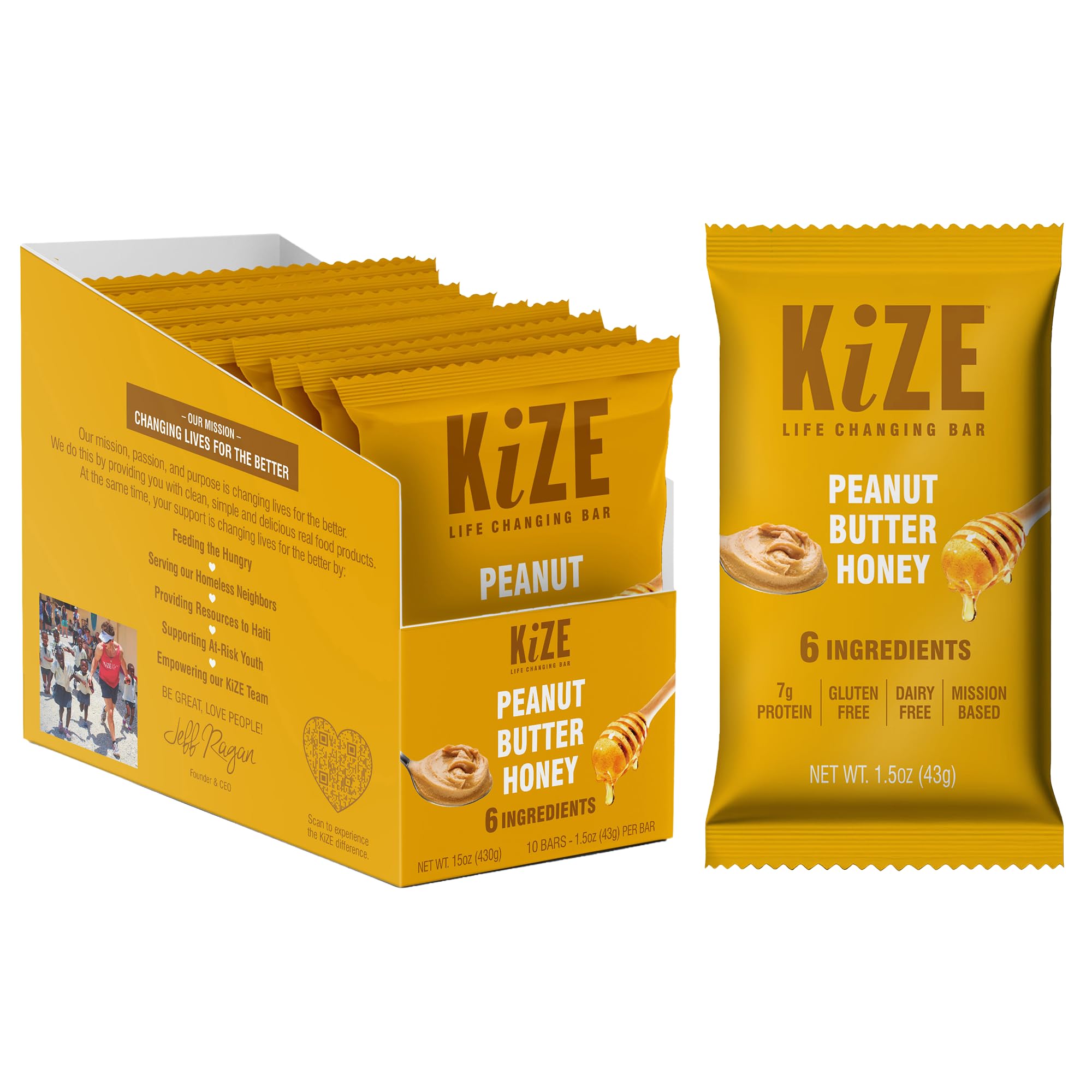 KiZE Peanut Butter Honey energy bar in pack for convenient on‑the‑go snacking