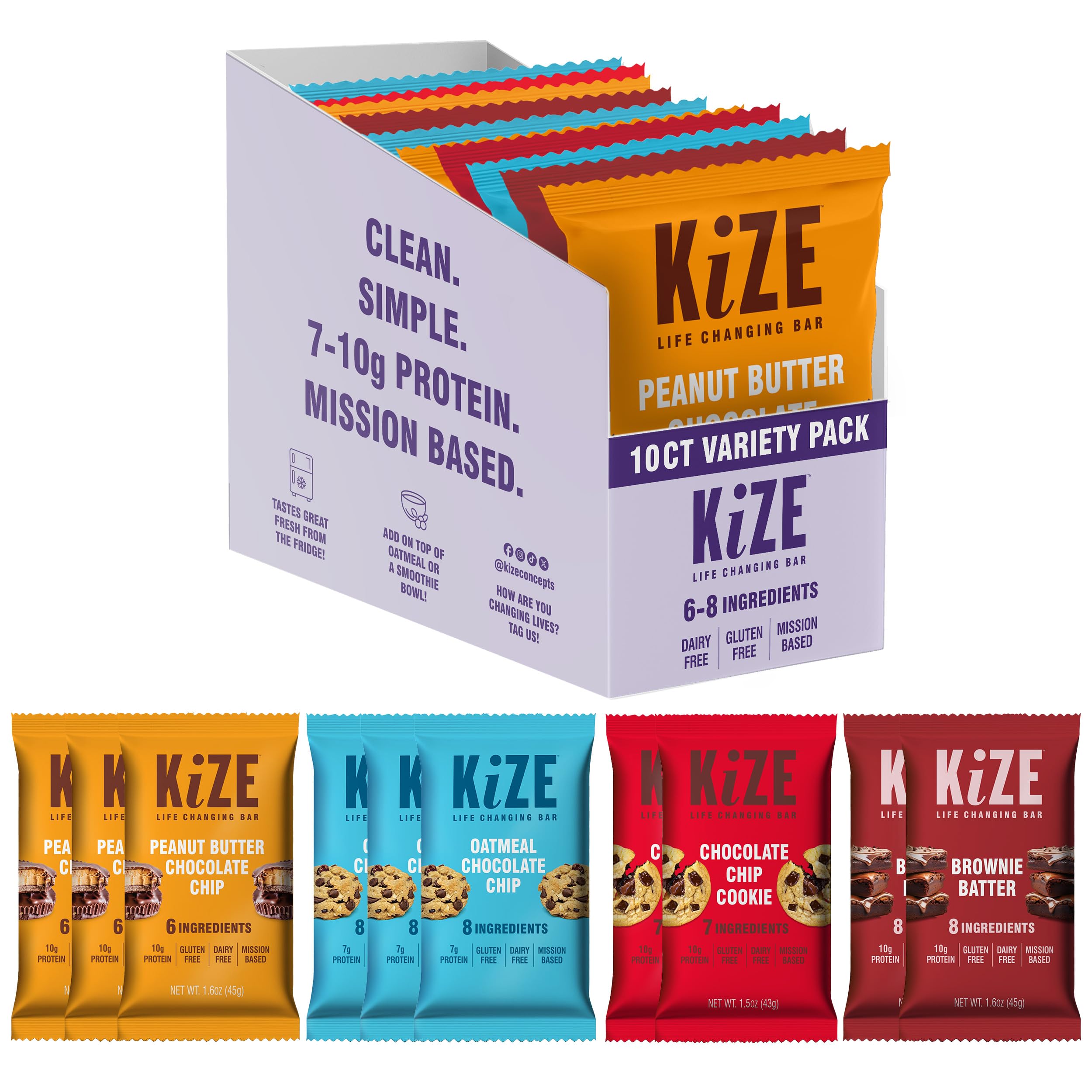 KiZE Energy Bars best sellers front view highlights clean on the go protein snacks.