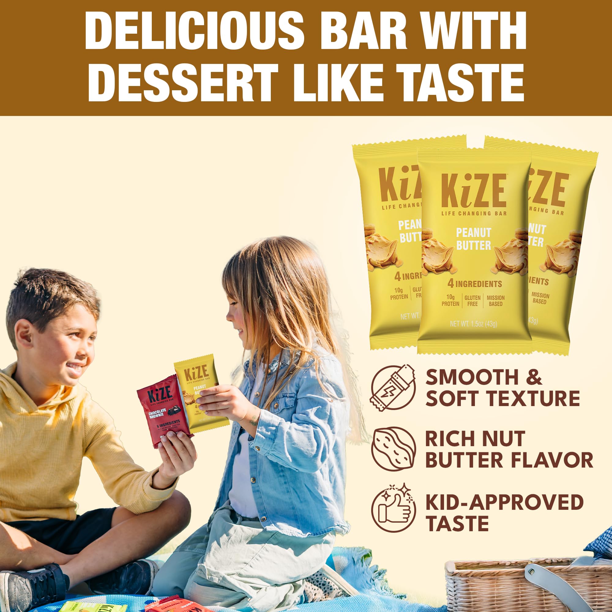 KiZE Energy Bars Peanut Butter ingredient list emphasizing simple, gluten-free recipe