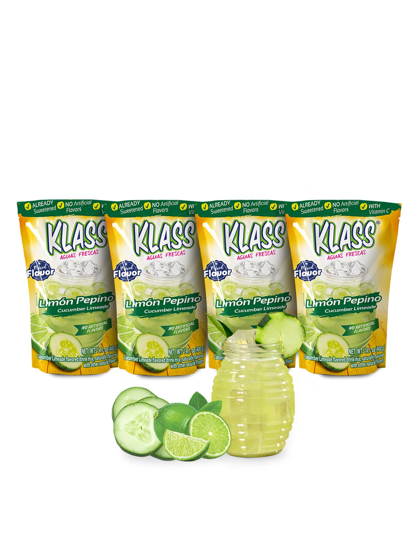Klass Aguas Frescas cucumber limeade bottle with natural flavors, ideal for hydration.