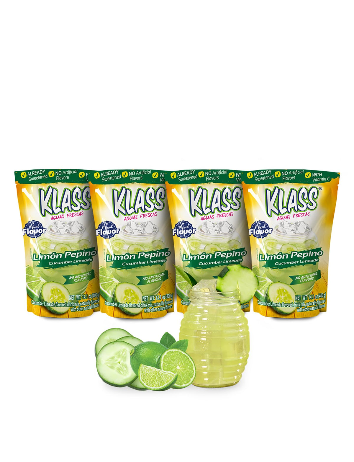 Klass Aguas Frescas cucumber limeade bottle with natural flavors, ideal for hydration.