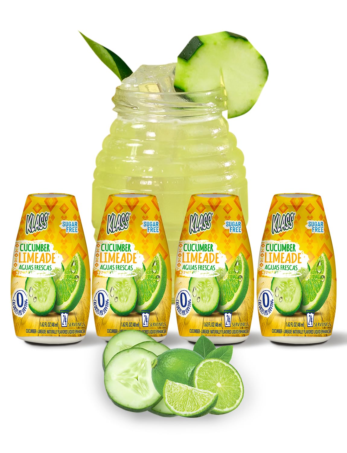 Klass Aguas Frescas cucumber-limeade bottle for on-the-go hydration.