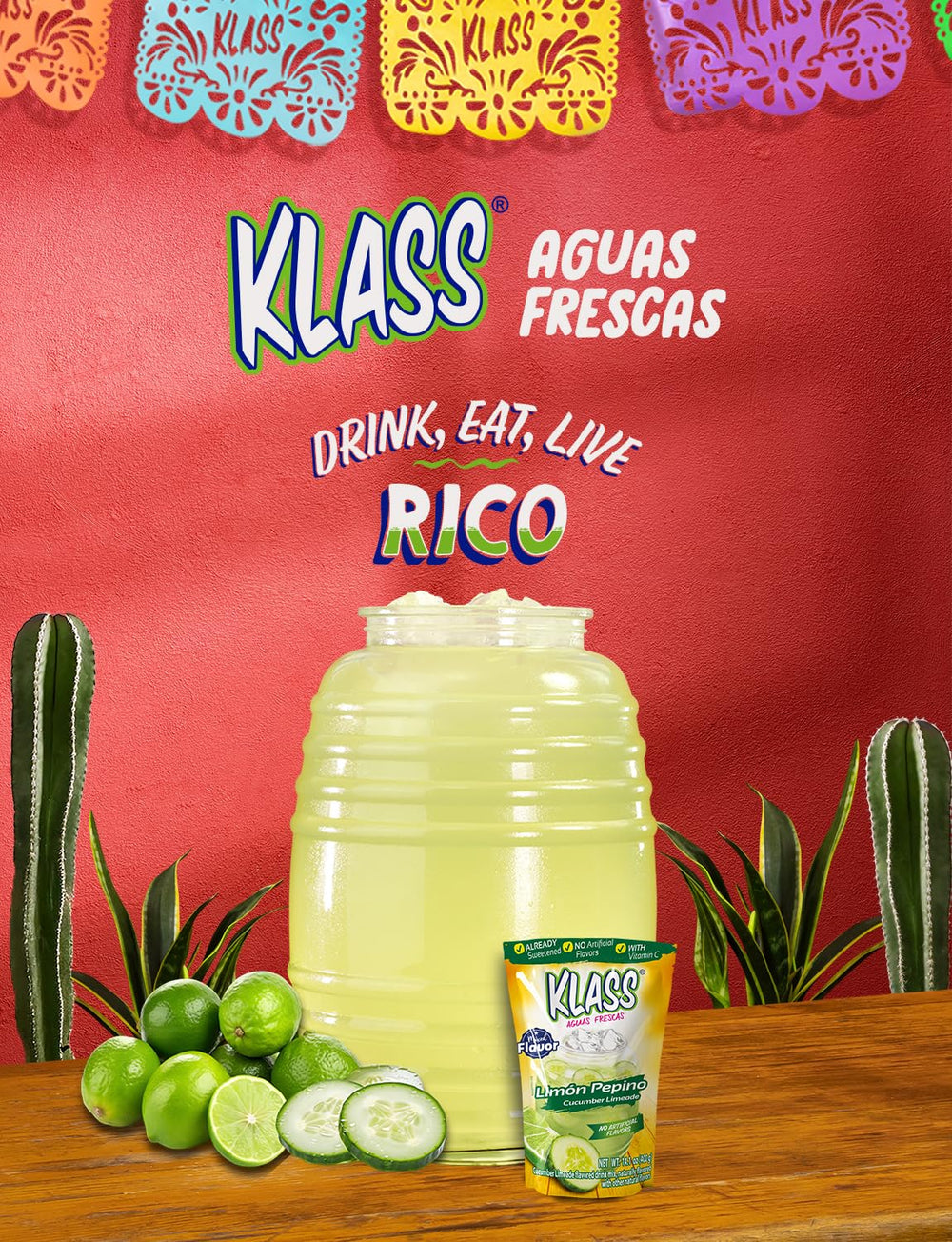 Klass Aguas Frescas family pack image with four drink mix packets.