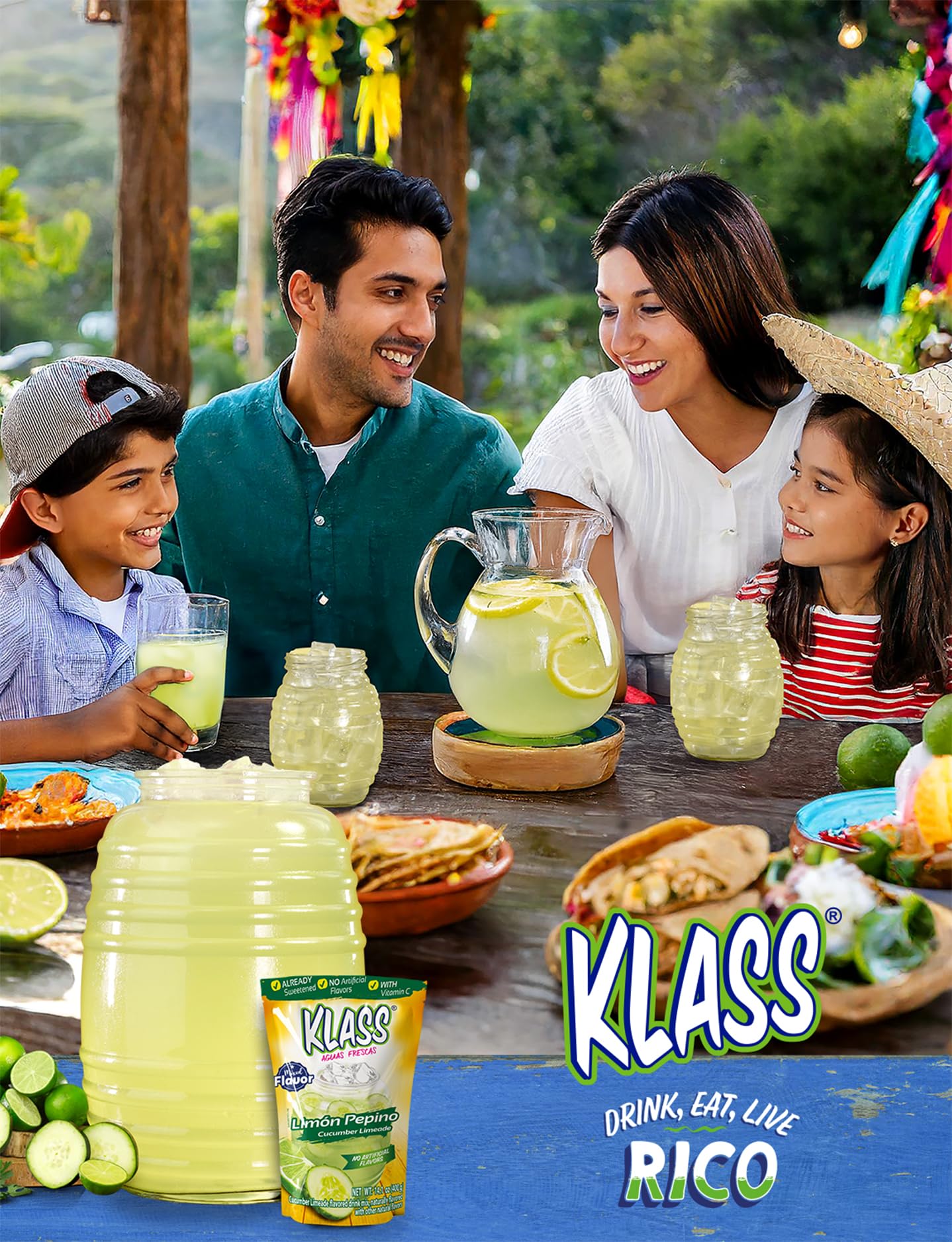 Klass Aguas Frescas ingredients label shows natural flavors and vitamin C.