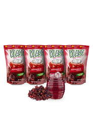 Klass Aguas Frescas hibiscus sachets on display, promoting natural flavors for refreshing water.