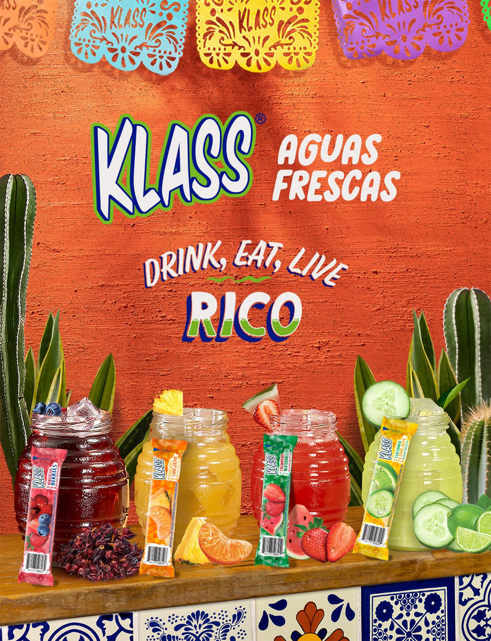 Klass Aguas Frescas natural flavors label emphasizes sugar-free, light taste.
