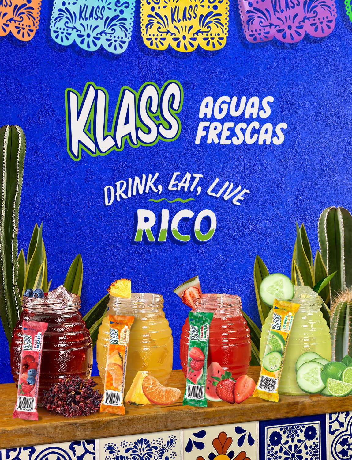 Label highlights sugar-free, no artificial colors for Klass Aguas Frescas.