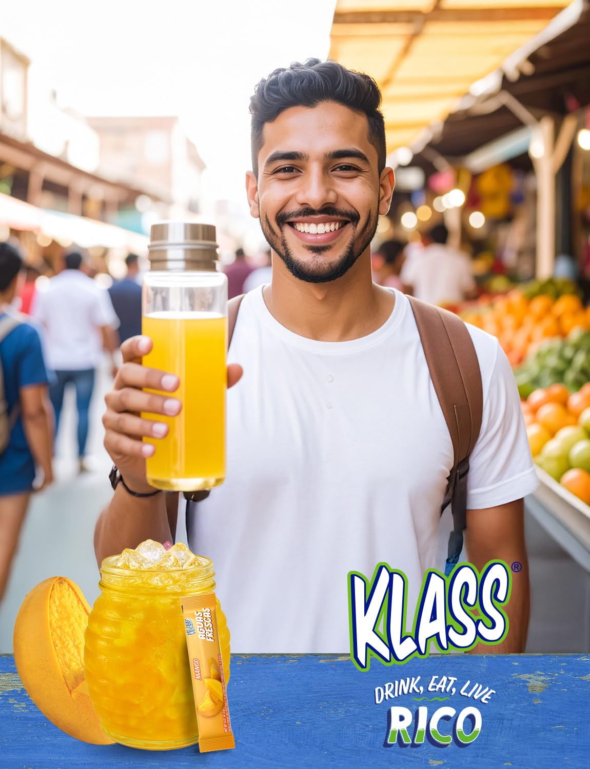 On-the-go use of Klass Aguas Frescas packets in bag or gym bag.