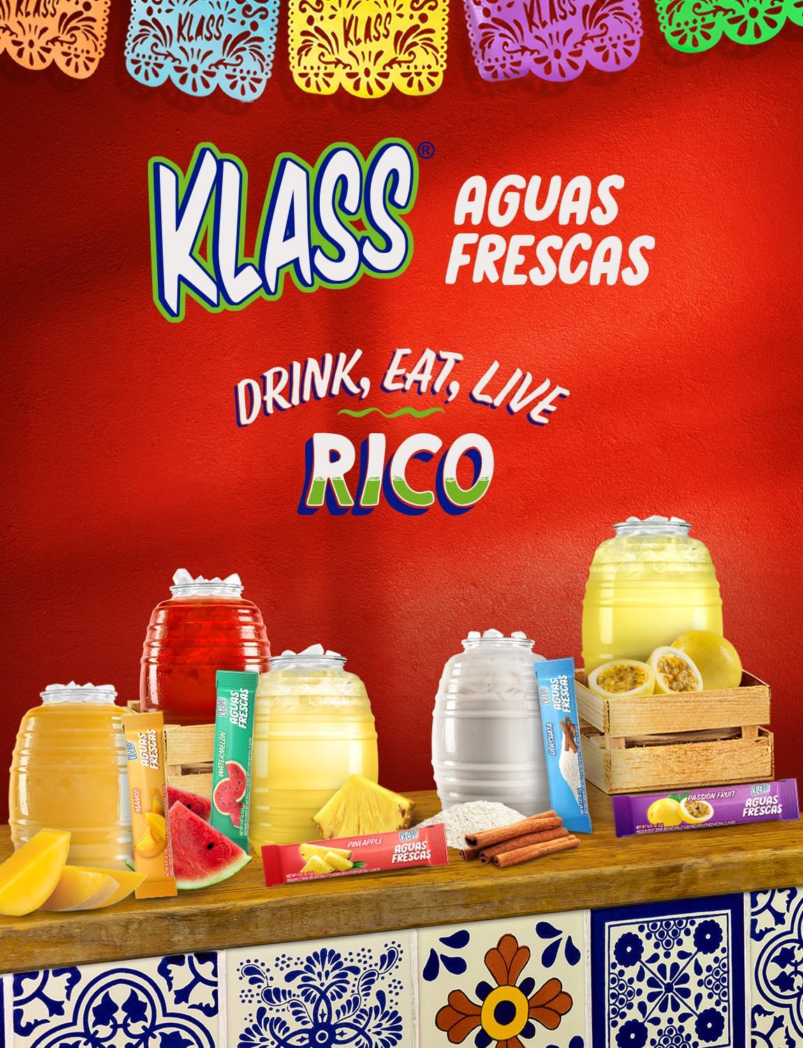 Klass Aguas Frescas packet poured into a water bottle for on-the-go hydration.