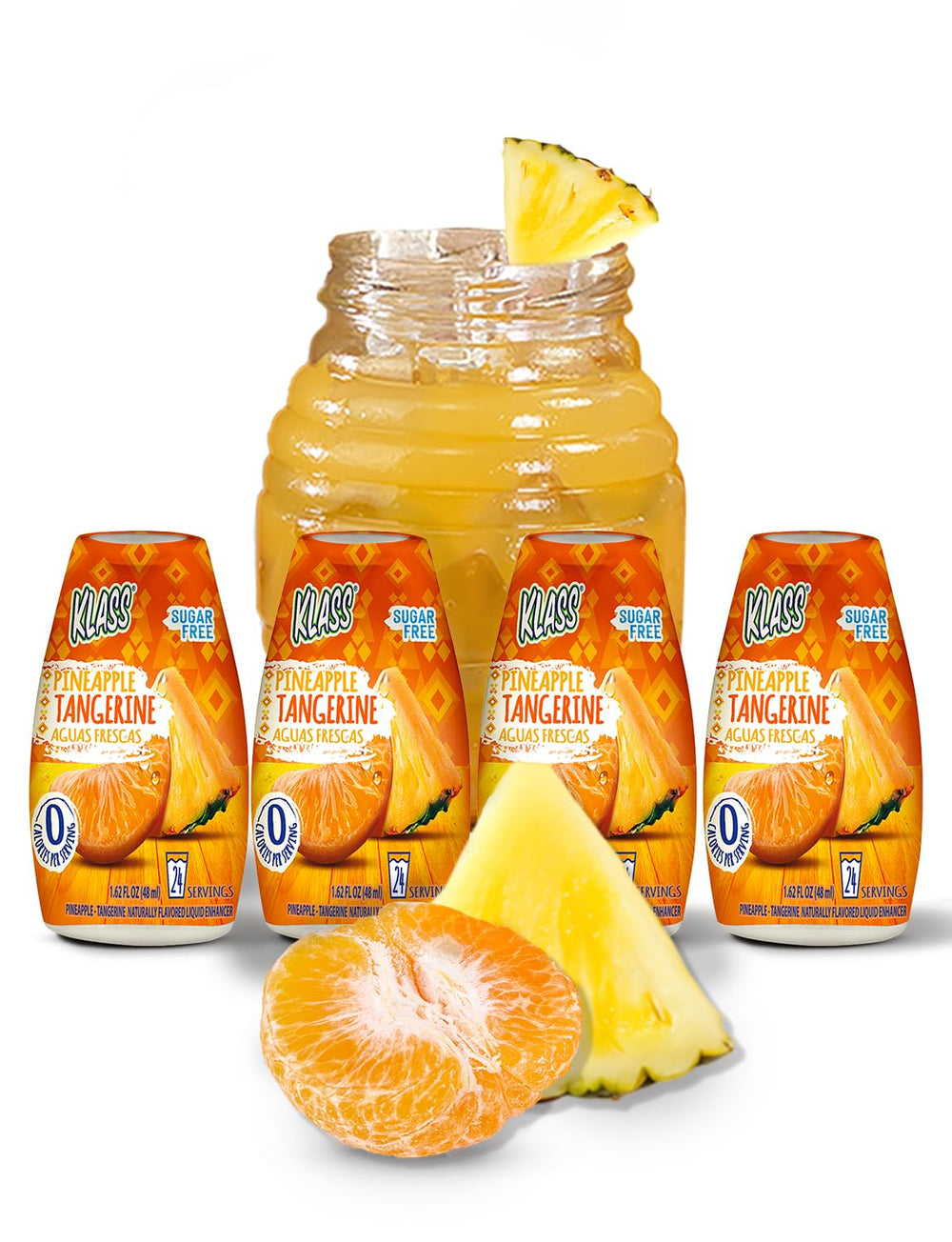 Klass Aguas Frescas pineapple-tangerine bottle for on-the-go hydration.