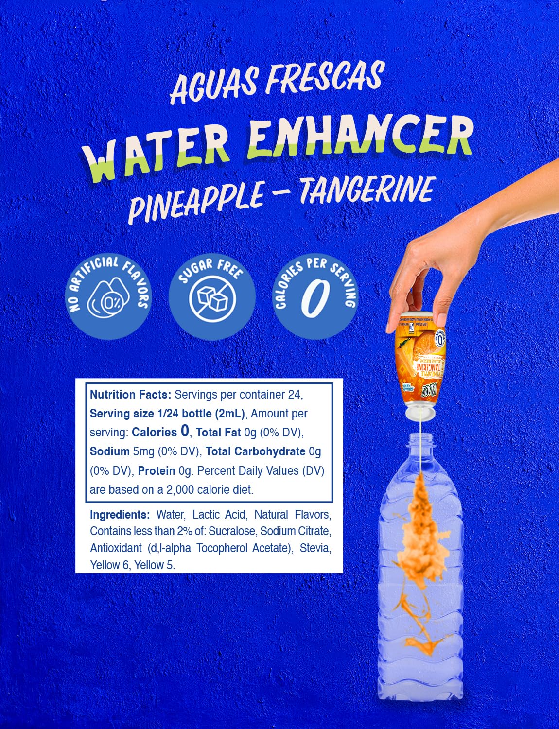 Klass Aguas Frescas pineapple-tangerine drops added to water.
