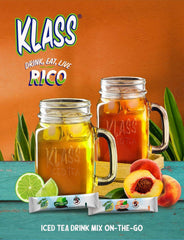 Close-up of resealable Klass iced tea pack for portability