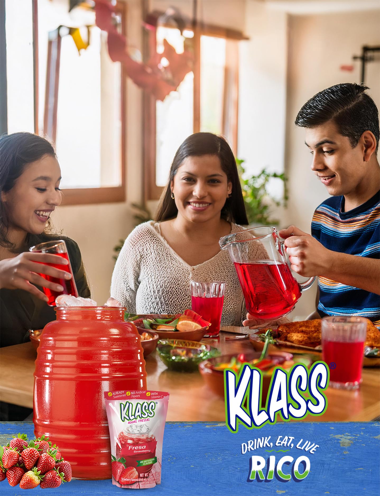 Re-sealable pouch keeping Klass Aguas Frescas flavor fresh for later