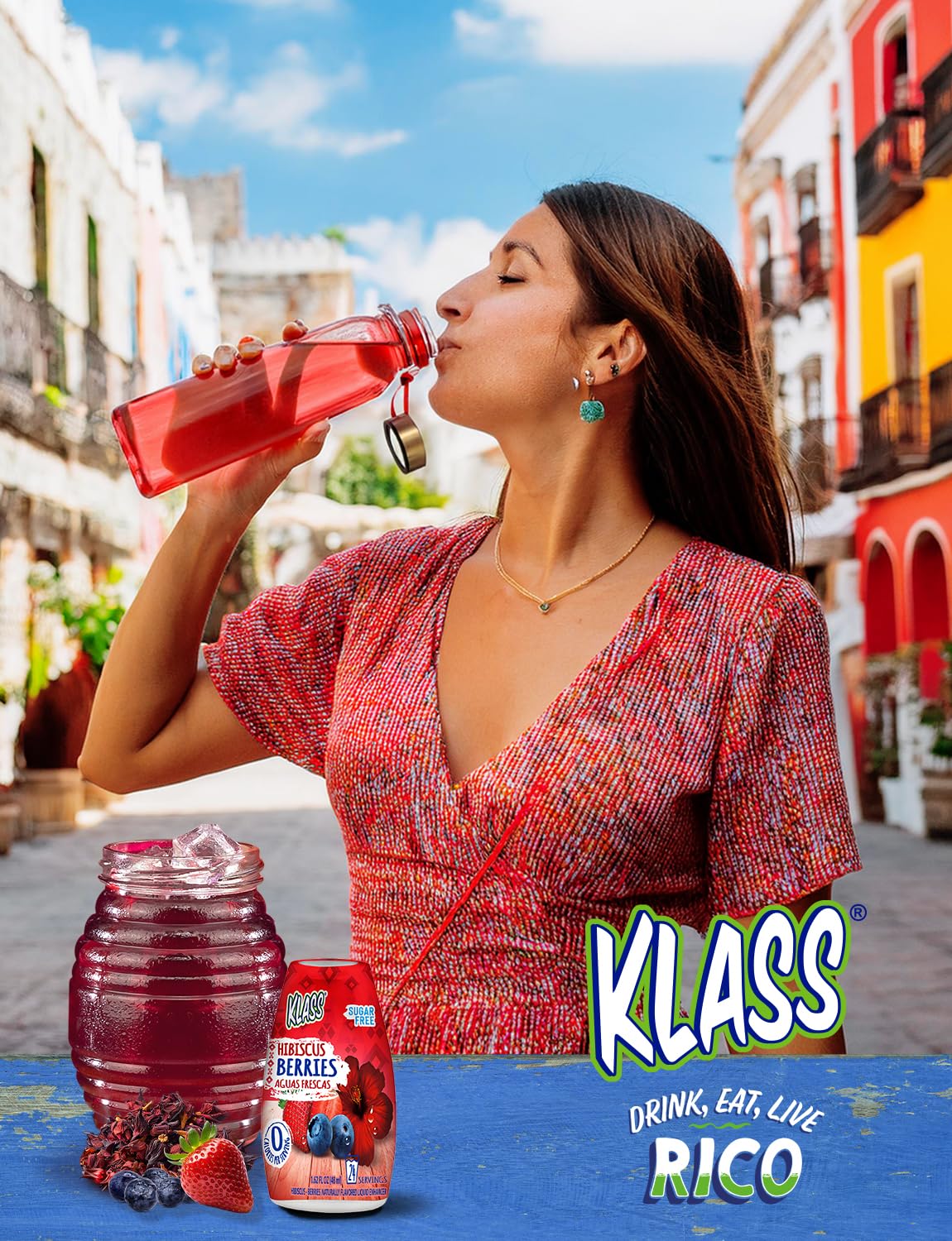 Klass Aguas Frescas squeeze bottle in purse for hydration.