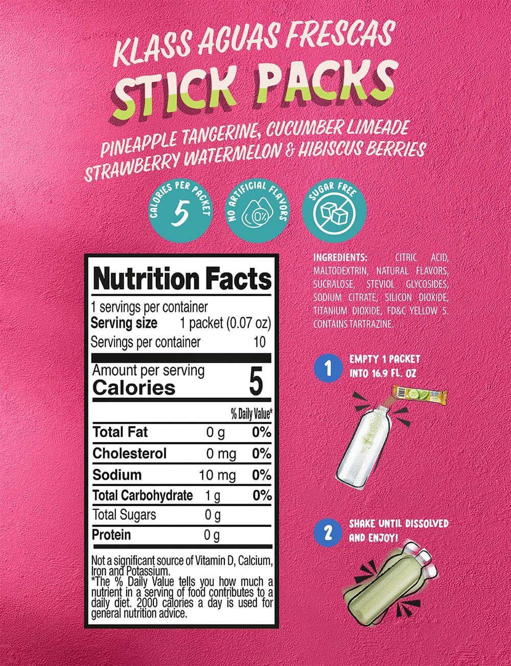 Klass Aguas Frescas stick packets open, ready for on-the-go flavor.