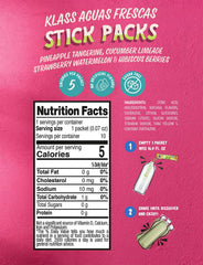 Klass Aguas Frescas stick packets open, ready for on-the-go flavor.