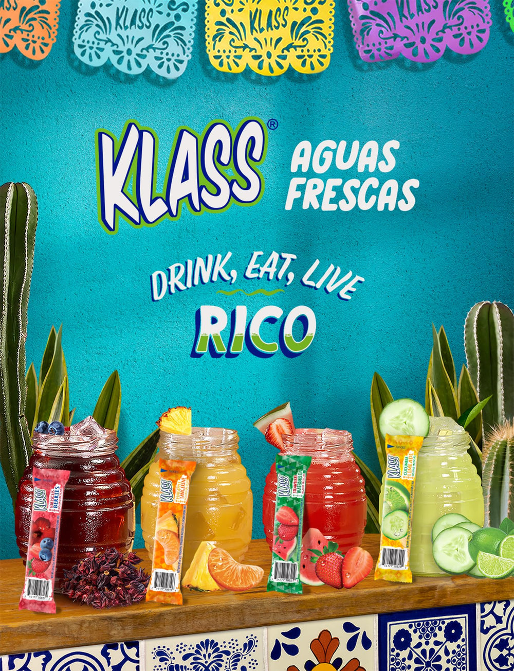 Klass Aguas Frescas nutrition label close-up emphasizing low calories.
