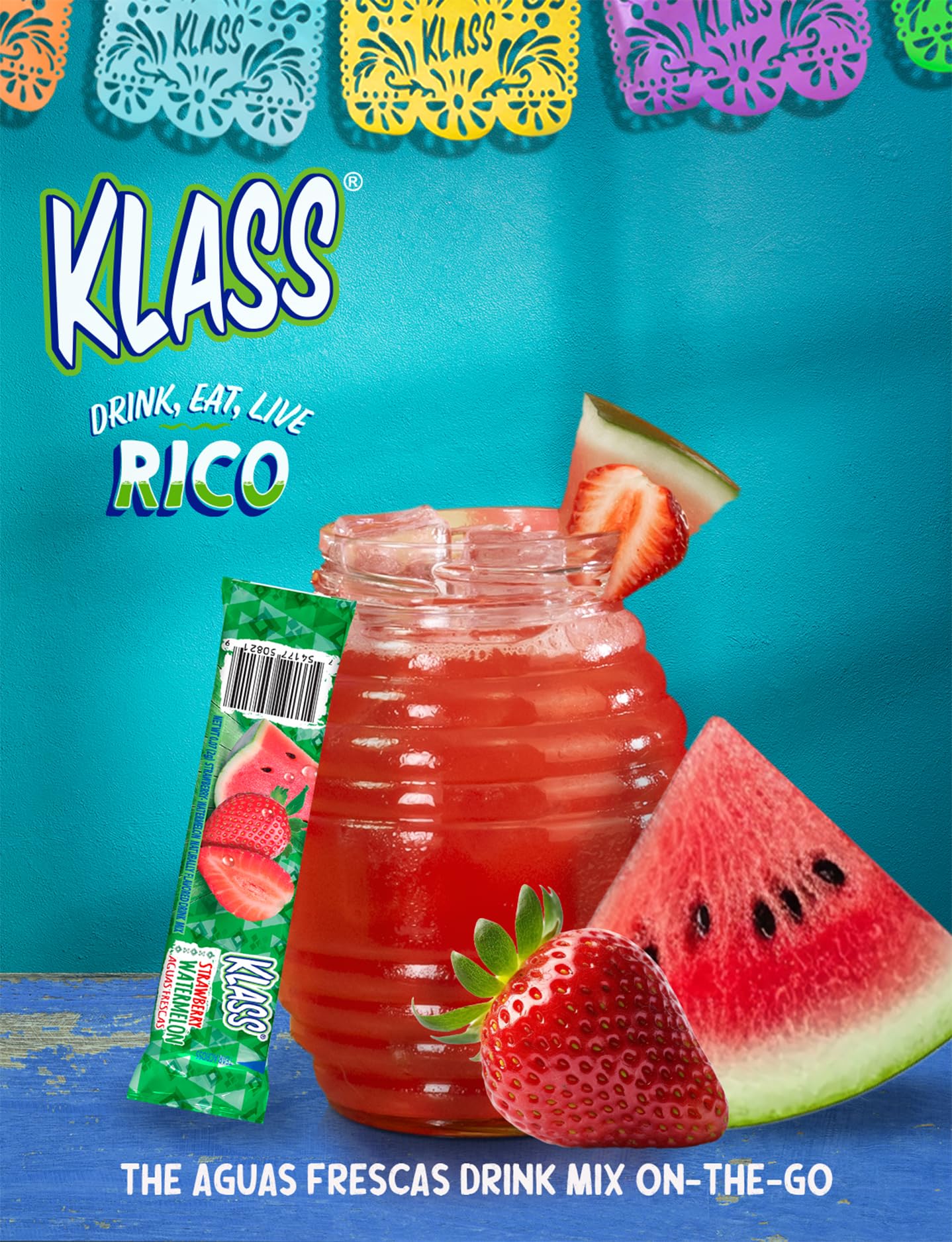 Klass Aguas Frescas prepared drink in a glass showcasing a refreshing flavor.