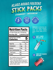 Klass Aguas Frescas box with 40 sticks highlights convenient packaging.