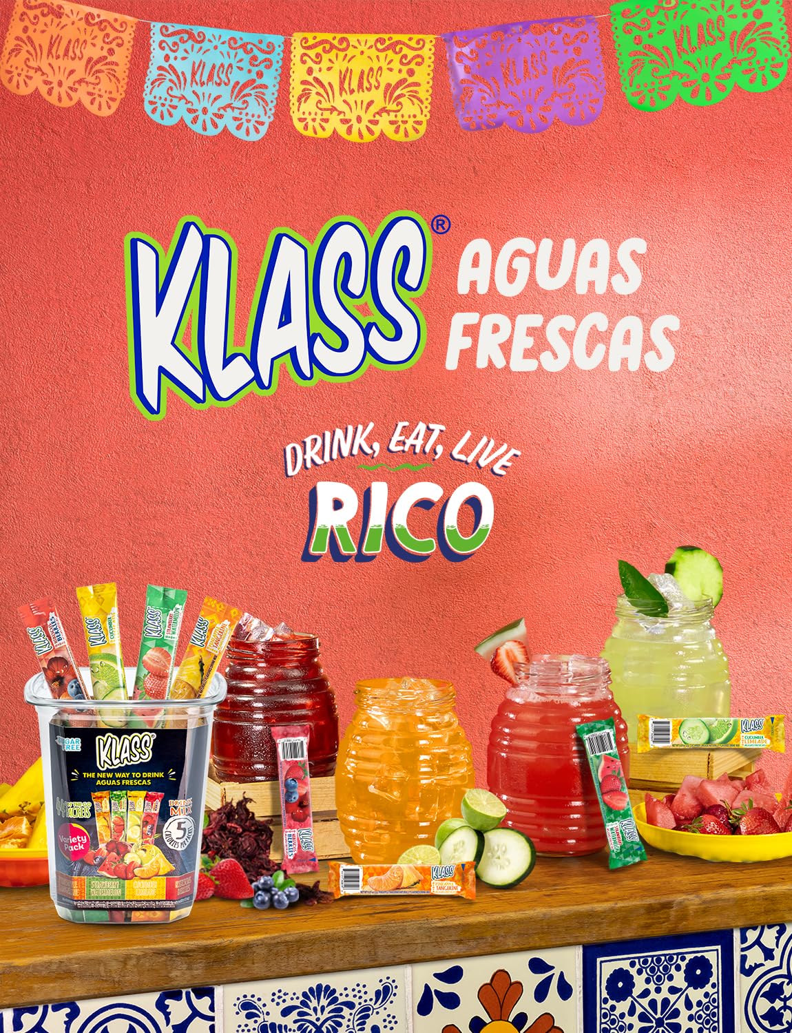 Klass Aguas Frescas variety-pack shows 44-stick packets for on-the-go hydration